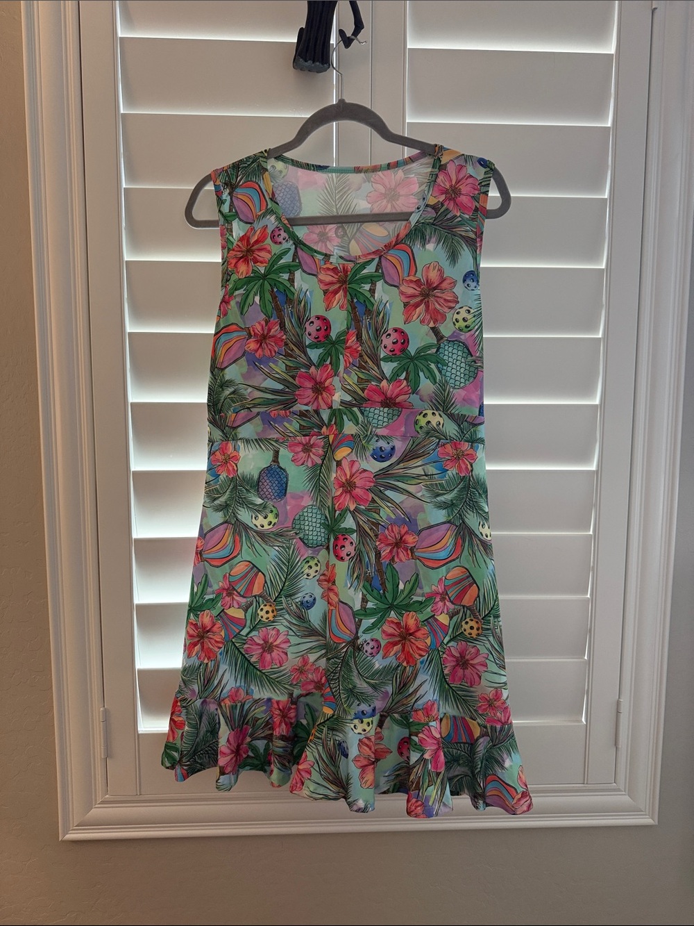 Tropical Floral Sleeveless Athletic/Pickleball/Sundress - Mint & Pink